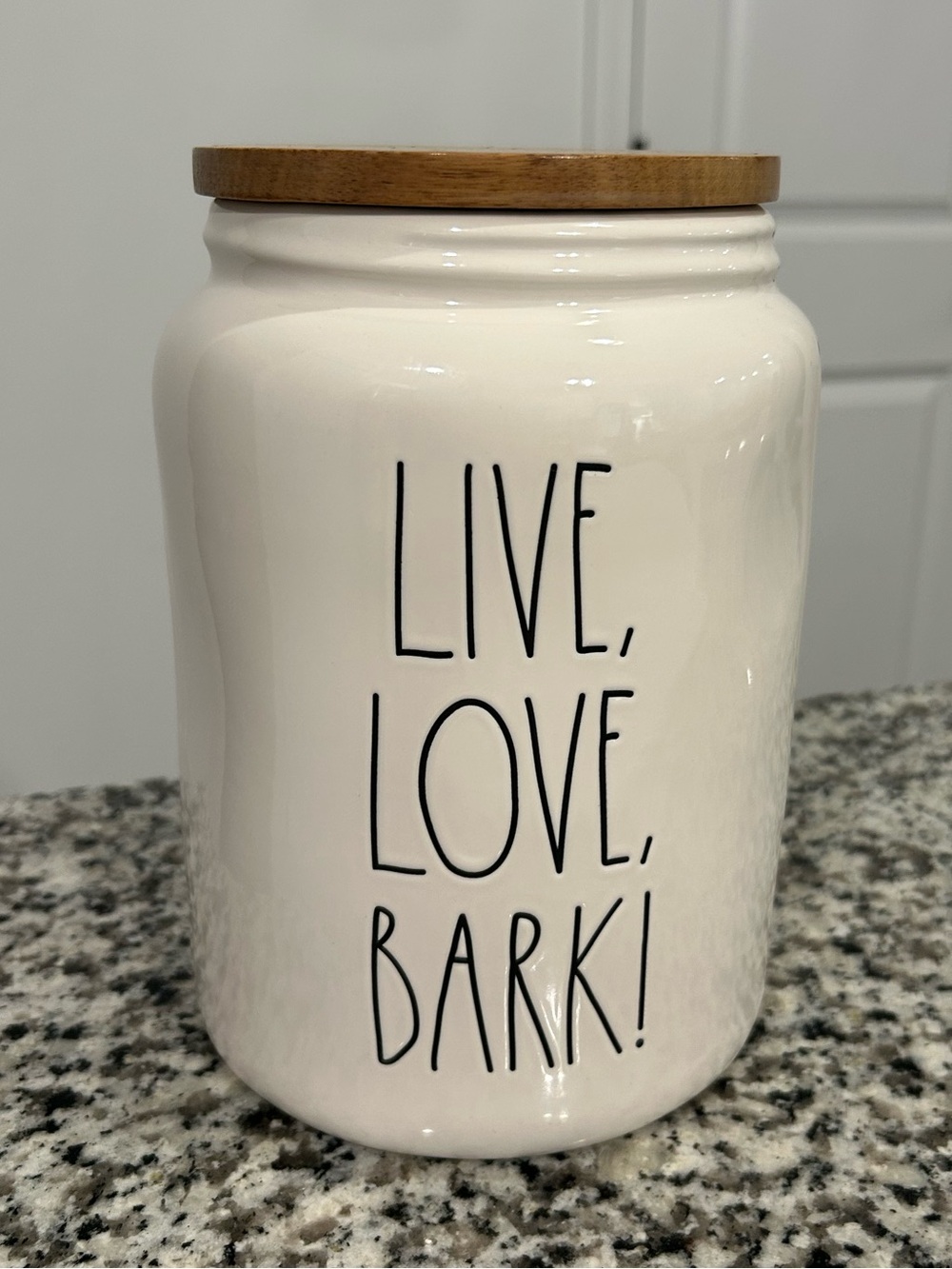 Rae Dunn LIVE LOVE BARK Canister Wooden Paw Print Lid Dog Treat Jar